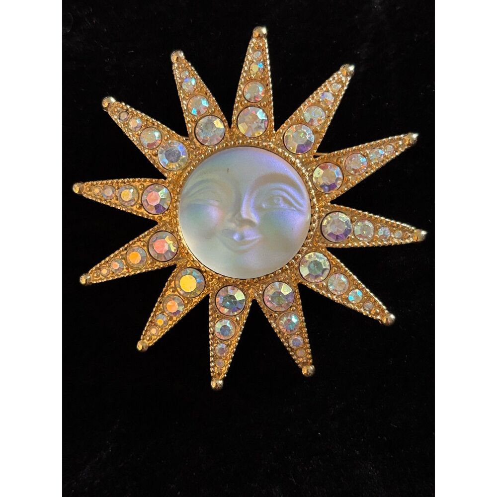 Vtg Kirks Folly Stella Star Sun Seaview Moon Face Necklace/Brooch
